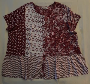 LOGO LADIES PLUS ABSTRACT PRINTED BUTTON FRONT LIGHTWEIGHT COTTON TOP SIZE 3XL - Picture 1 of 24