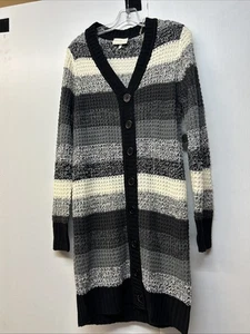 Bobbie Brooks Long Strickjacke schwarz grau weiß gestreift Medium  - Bild 1 von 4