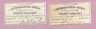 2 Confederate Bond Coupons, 1861, CSA, Interest Due, True Auction, No Reserve - Image 1 of 2