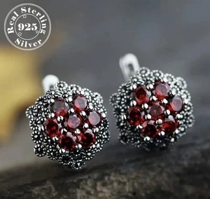 Atemberaubende Sterling Silber Ohrringe mit synthetischen Granaten und Zirkonias - Bild 1 von 4