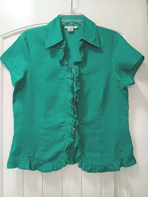 Blusa Top David N Hanky Lino Abotonada L Verde Teal Foto 1 de 4