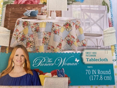 Pioneer Woman Sweet Rose Patchwork Tablecloth 70" Round Country Farmhouse New - Image 1 of 4