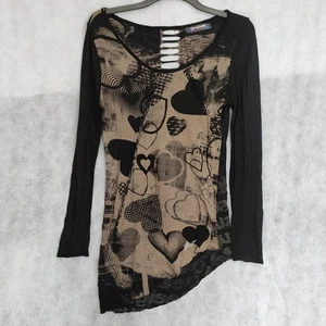 Desigual Jersey Dress Size L 12 Black Asymmetric Heart Print Stretch Goth Cutout - Picture 1 of 10
