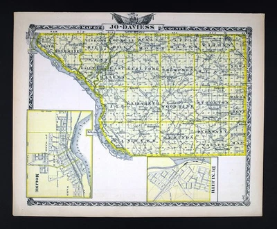 1876 Illinois Map Jo-Daviess County Galena Dunleith Warren Apple River Elizabeth - Image 1 of 4