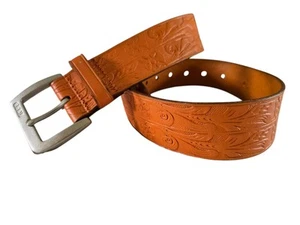 Lauren Ralph Lauren Womens Leather Belt Size Small Orange Hand Tooled Embossed - Picture 1 of 7