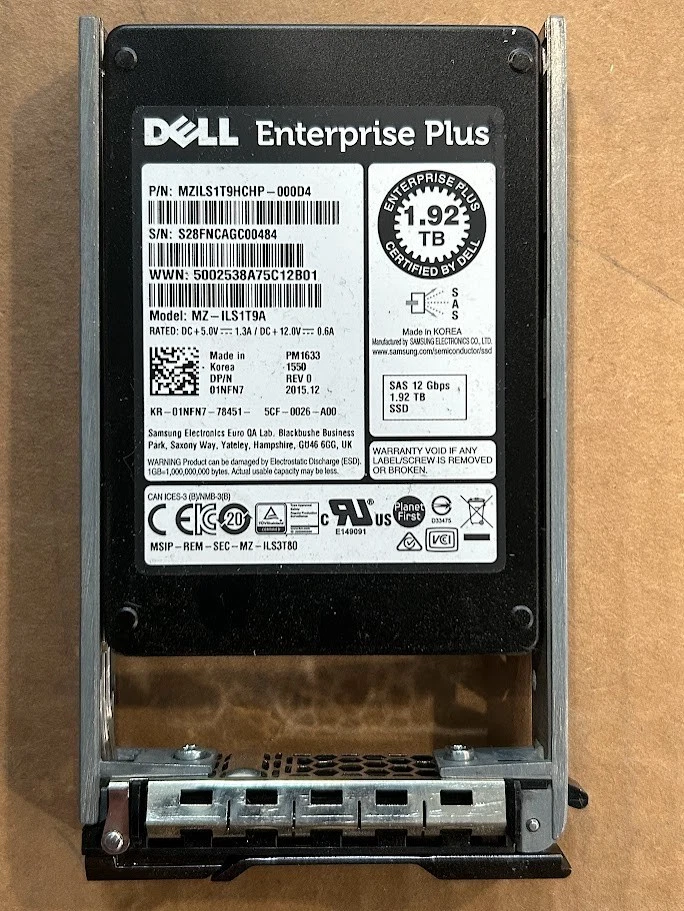 Dell Enterprise Plus 1.92TB 12GB/s 2.5" SAS SSD, MZ-ILS1T9A, 01NFN7 #95 - Image 1 of 4