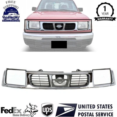 Grille Assembly Chrome Shell With Headlight Holes For 1998-2000 Nissan Frontier - Imagem 1 de 4