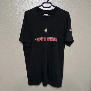 VTG Apple Expect The Impossible Mission Impossible Black T shirt Sz L - Picture 1 of 11