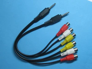 2 piezas Mini AV 3,5 mm enchufe a 3 colores RCA hembra adaptador audio video cable 28 cm - Imagen 1 de 2