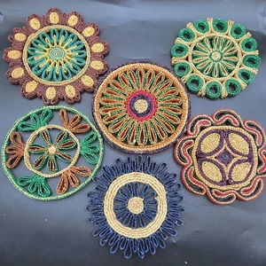 Vintage Woven Trivit Hot Pads Colorful 6 Straw Wicker Round Boho Wall Decor - Bild 1 von 12