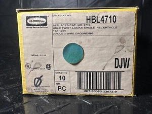 HUBBELL (HBL4710) TWIST-LOCK® SINGLE RECEPTACLE 15A 125V 2 POLE 3 WIRE GROUNDING - Picture 1 of 6