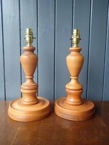 Pair of turned wood candlestick style table lamps - Picture 1 of 12
