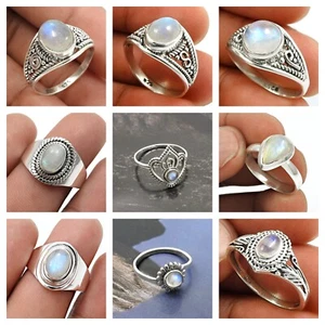 Natürlicher Regenbogen Mondstein 925 Silber Cocktail Ringe Größe 9 Geschenk Schmuck für Sie - Bild 1 von 14