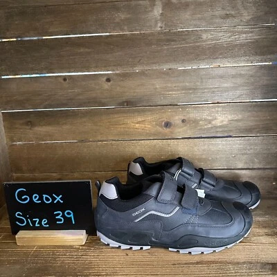 New NWOB Big Kids Geox Savage Black Leather Low Top Sneakers Shoes Size 6 Y - Image 1 of 4