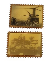 Vtg Vietnam War Brass Stamps Helicopter & Tank - Picture 1 of 5