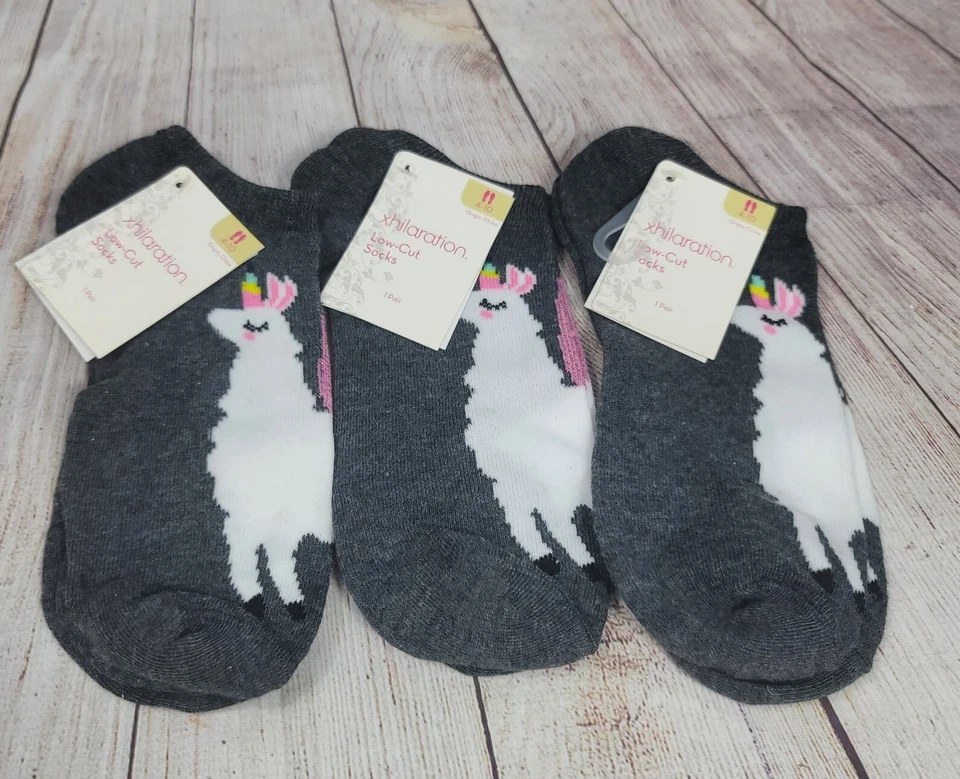3 X Calcetines Mujer Corte Bajo Llama/LAMA Unicornio Brillo Xhilaration Gris Talla 4-10 Foto 1 de 4