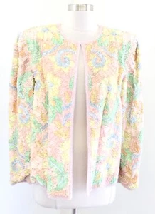 Vtg Colorful Pastel 3D Textured Beaded Trim Silk Jacket Evening Party Size M - Picture 1 of 9