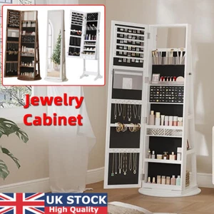 Lockable 360° Swivel Jewelry Cabinet Mirror Storage Organizer Free Standing UK - Picture 1 of 45