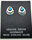 Bear Paw Earrings Blue Lab Created Opal Studs Post Sterling Silver Southwest #17