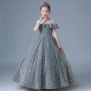 Luxury Sequin Shiny Dress Girls Long Party Gowns Bridesmaid Evening Dresses Prom - Picture 1 of 27