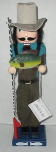 CHRISTMAS NUTCRACKER 14" FISHERMAN HOLDING HIS CATCH - Picture 1 of 4