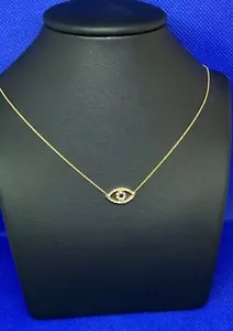 Diamond Evil Eye 14k Yellow Gold Pendant Necklace Fine Handmade - Picture 1 of 7
