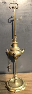 Antica Lucerna Lampada ad olio Fiorentina in ottone 3 fiamme - Imagen 1 de 10