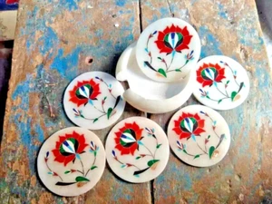 Marvelous Marble Inlay Tea Coffee Coaster Set Kitchen table use Home Decor h1 - Picture 1 of 11