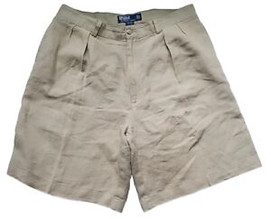 Polo Ralph Lauren Shorts Mens 34 Tan 100% Linen Tyler Pleated Khaki