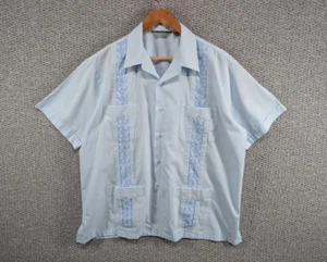 Juan Carlos Men's Vintage Blue Guayabera Yucatan Embroidered Button Shirt XL - Picture 1 of 11