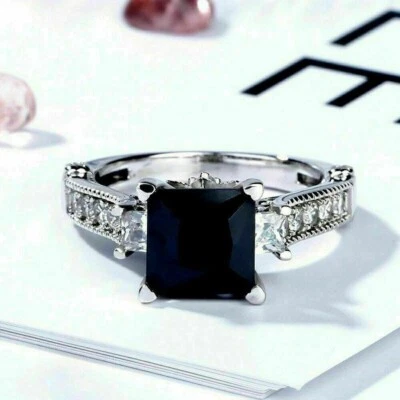 2Ct Princess Cut Black Lab Created Diamond Engagement Ring 14K White Gold Over - Image 1 of 4