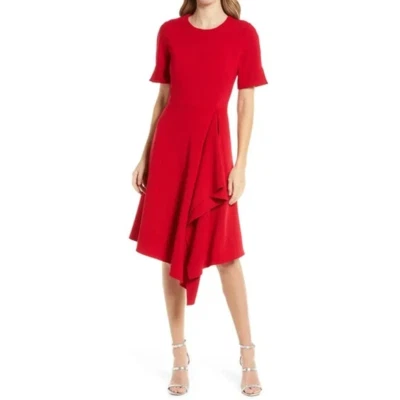 NWT Black Halo Bonfire Red Crete Tailored Ruffle Midi Dress Women's Size 4 - Image 1 of 4