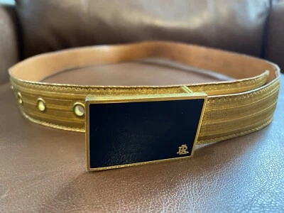 Vintage Women’s Ralph Lauren Gold Belt Square Black RL Buckle Sz Small Unique - Image 1 of 4