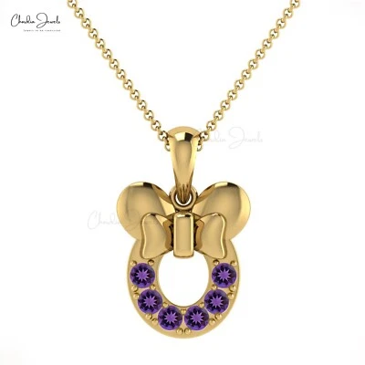 14k Fine Gold Mickey Mouse Head Pendant 2mm Pave Set Amethyst Stone Kids Pendant - Image 1 of 4