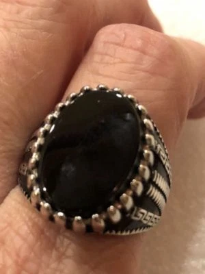 Anillo egipcio vintage de plata de ley 925 de ónix negro real talla 9 Foto 1 de 4