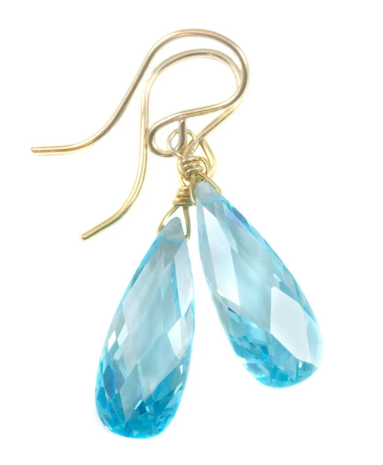 Pendientes de circonitas cúbicas de oro macizo de 14k simuladas aguamarina circonita cúbica gotas de plata Foto 1 de 4