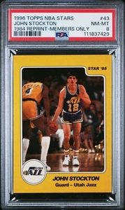 PSA 8 Nm-Mint 1996 TOPPS NBA STARS REPRINT #43 JOHN STOCKTON 1984 MEMBERS ONLY - Picture 1 of 2
