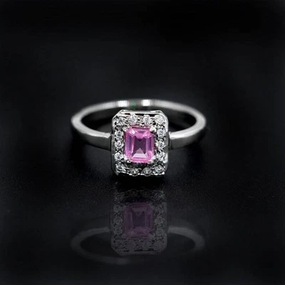 Natürlicher Smaragd Schnitt Rosa Saphir und Weiß Topas 925 Sterlingsilber Ring - Bild 1 von 4