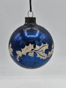 Vintage Shiny Brite Holly Leaf Blue Christmas Ornament 3" - Picture 1 of 2