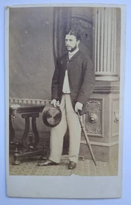 CDV Young Man Holding Top Hat Umbrella by E. Greetham, Portsmouth - Picture 1 of 2