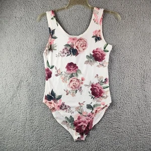 Gaze Bodysuit White Floral Tank Top V Neck Sleeveless Womens Size Large - Picture 1 of 5