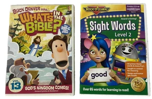 Lot of 2 Kids DVDs – Rock N Learn Sight Words 2 & What's in the Bible Vol 13 - Picture 1 of 3