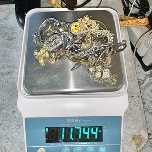 12 Unzen Konvolut gemischte Metalle Schmuck Goldstein silberfarben Kostüm Basteln 50 Teile - Bild 1 von 9