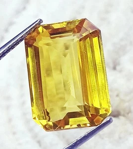 Loose Gemstones 19.00 Ct Natural Yelloe Sapphire Emerald Shape Certified - Picture 1 of 6