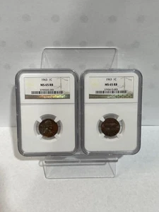 1963 Lincoln Cent Paar NGC MS65 RB rote Vorderseite + rote Rückseite Sammler Lot - Bild 1 von 7