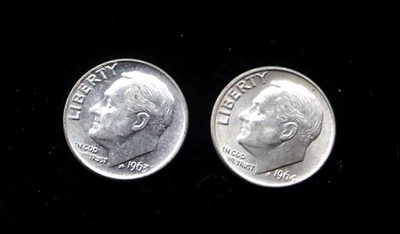 ✨ Rare 1963 & 1964 Silver Roosevelt Dimes Lot • 90% Silver • Vintage US Coins - Image 1 of 4