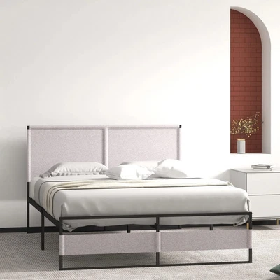 Twin Size Upholstered Platform Bed Frame with Adjustable Grey 81.8" X 60.2" X 45 - Image 1 of 4