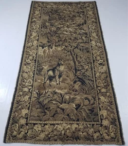 Antique European Verdure Woven Tapestry – Stag in Woodland Scene 237x119cm - Picture 1 of 12