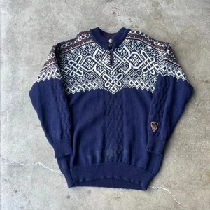 Dale Of Norway Vail 1999 Fair Isle Wool 1/4 Zip Sweater Large Knit Nordic BLUE - Bild 1 von 8