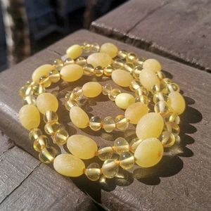 Yellow Amber Necklace Natural Bead Lemon White Color Unique Design For Adults - Picture 1 of 6